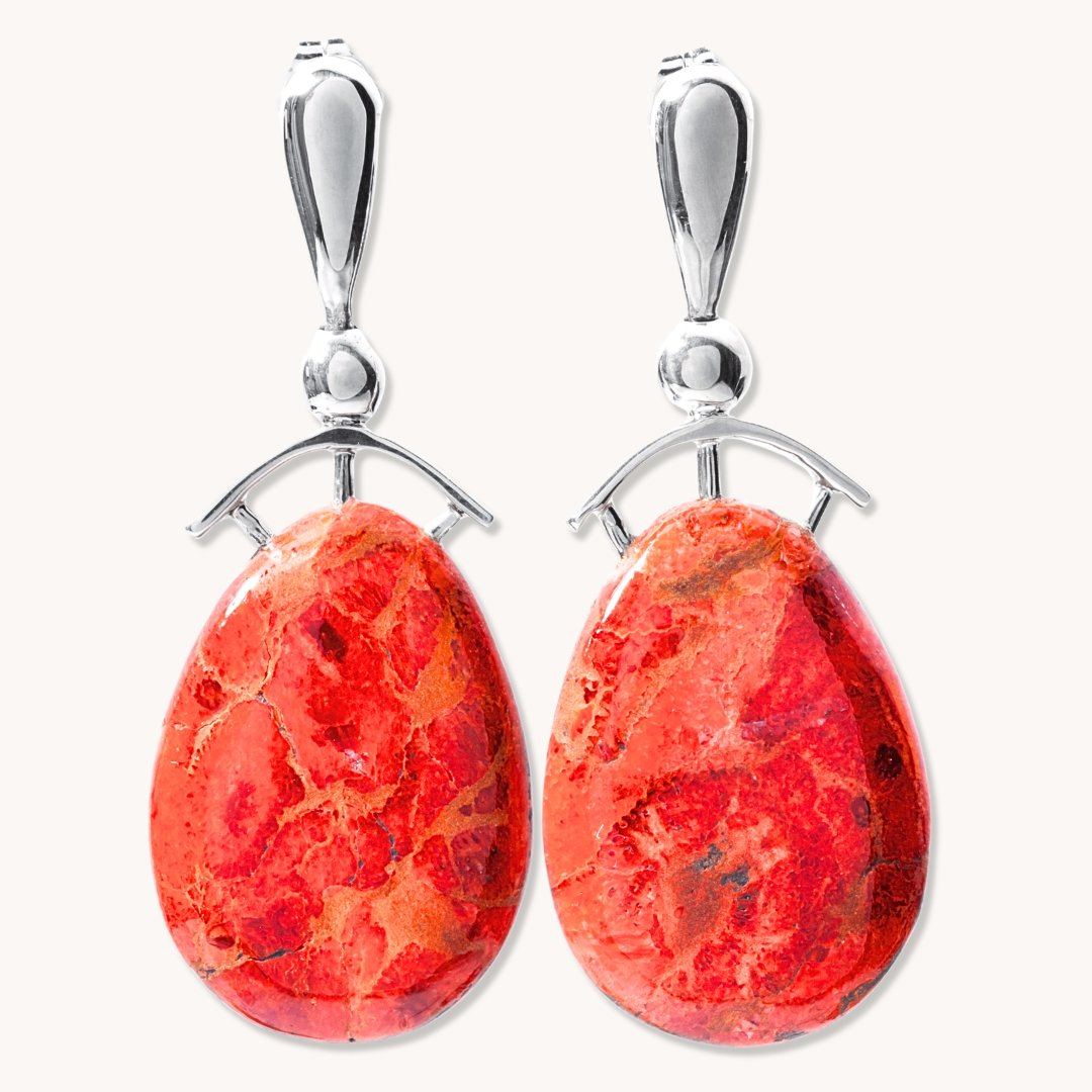 Reversible Mother of Pearl & Coral Inlay Earrings
