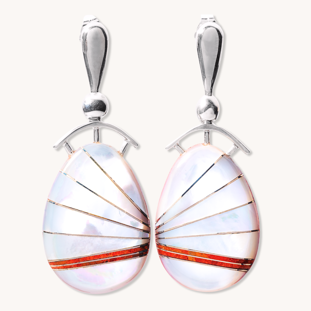 Reversible Mother of Pearl & Coral Inlay Earrings