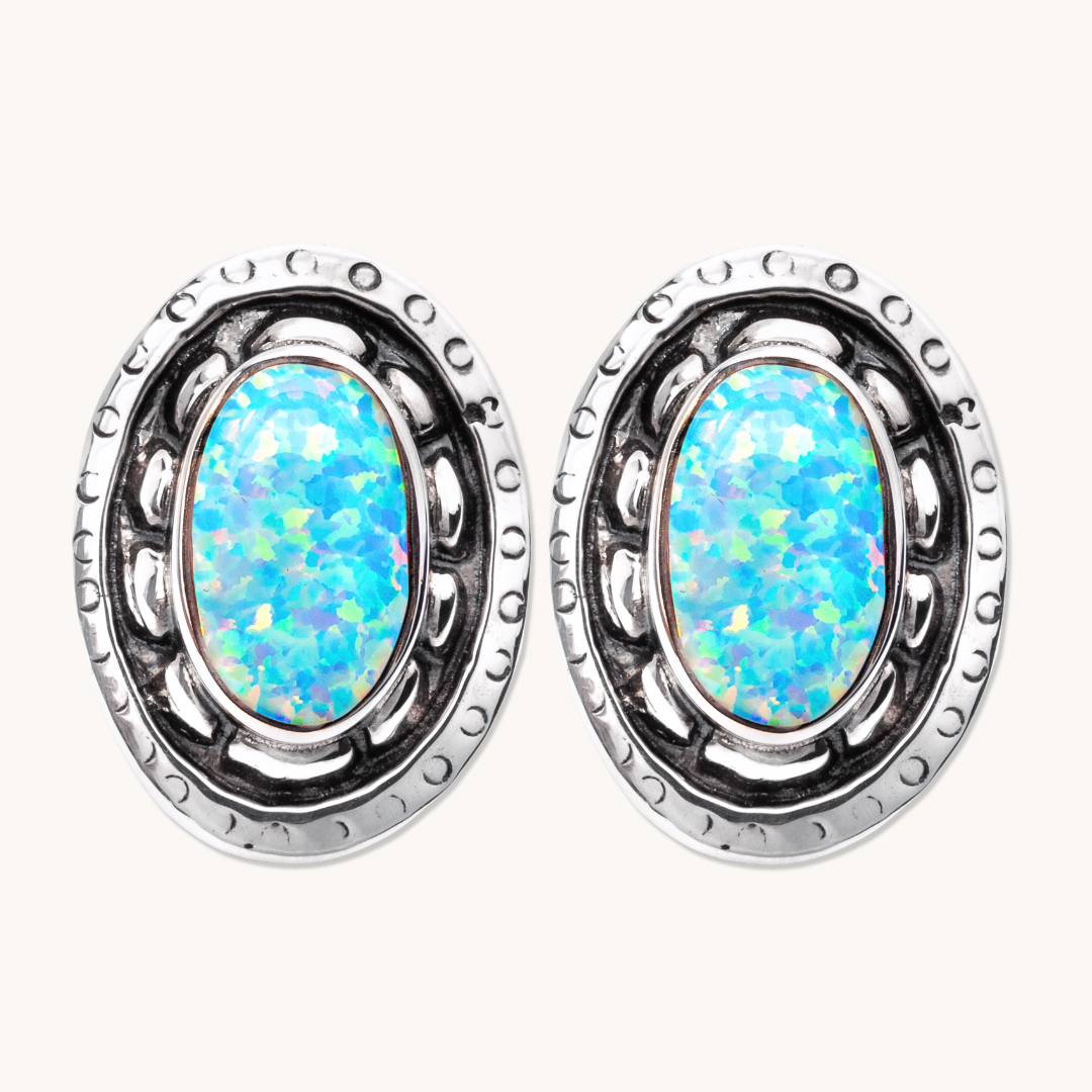 White Opal Stud Earrings