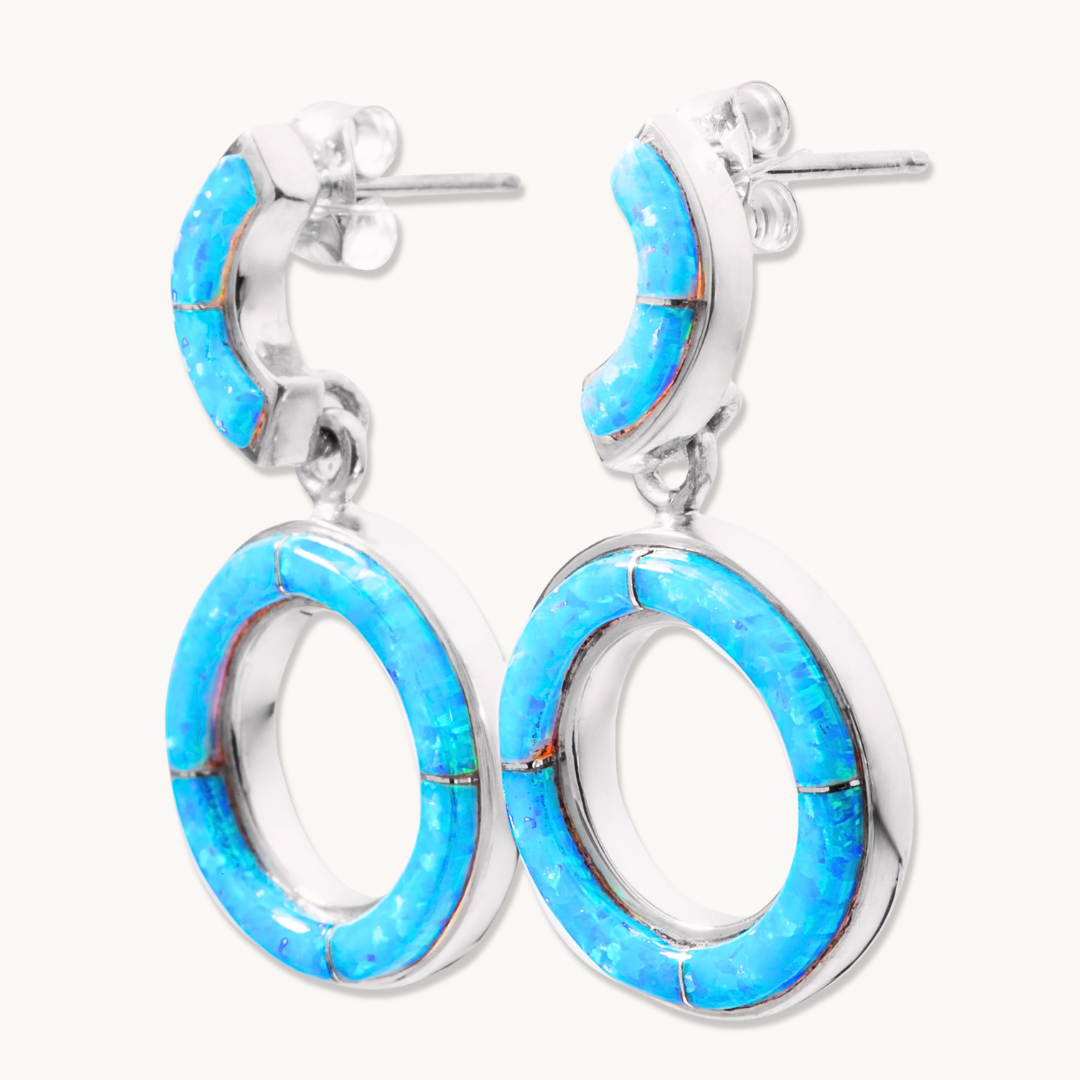 Blue Opal Inlay Drop Earrings