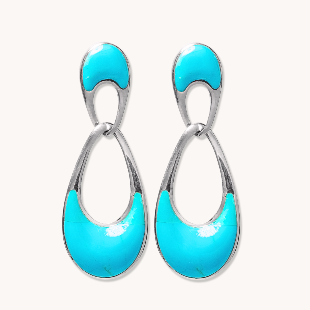 Turquoise Double-Loop Drop Earrings