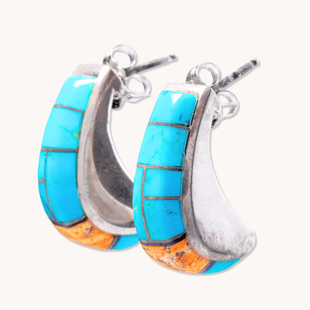 Turquoise Inlay Half-Hoop Earrings
