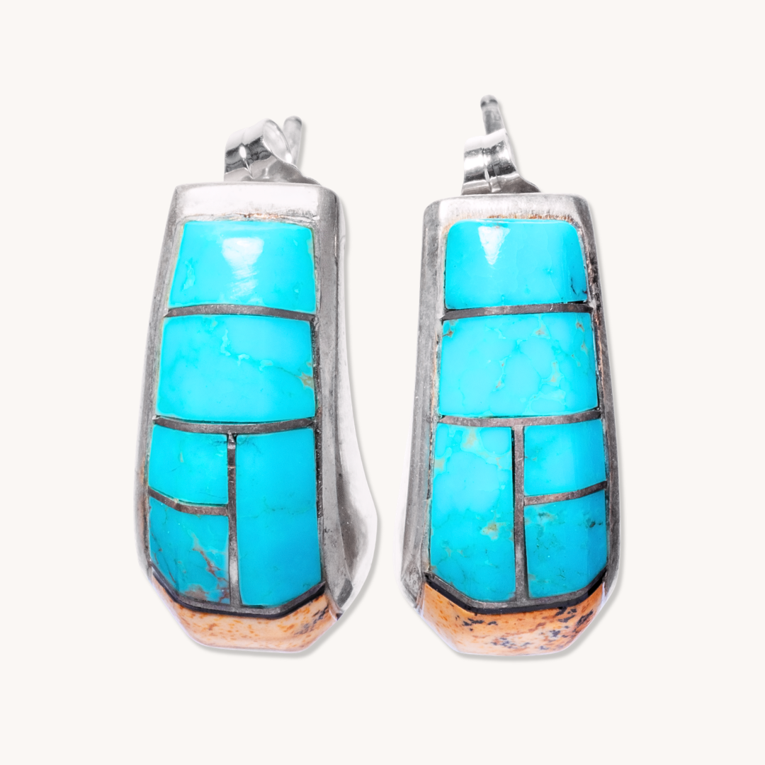 Turquoise Inlay Half-Hoop Earrings