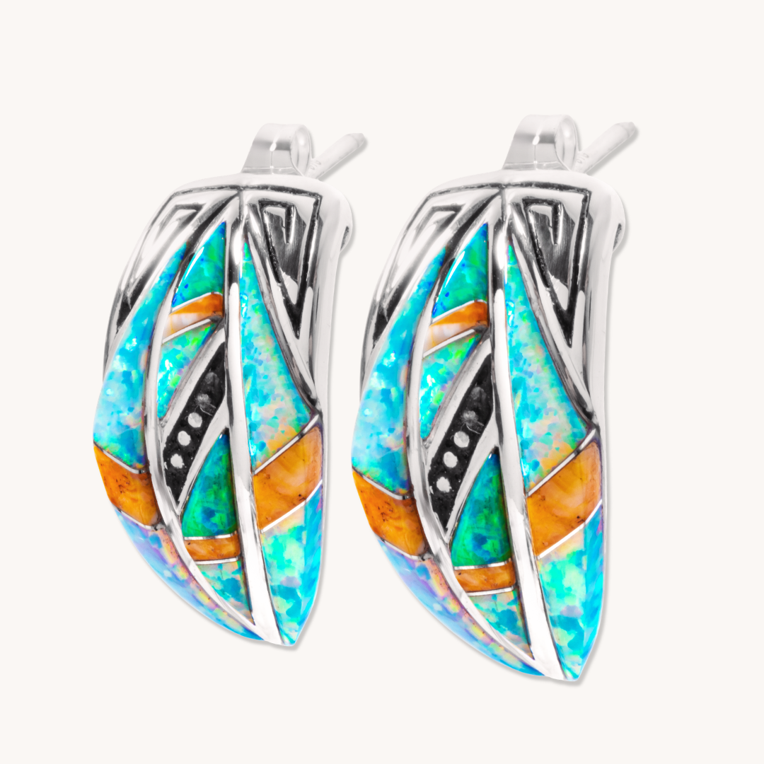 Multicolor Opal Inlay Post Earrings