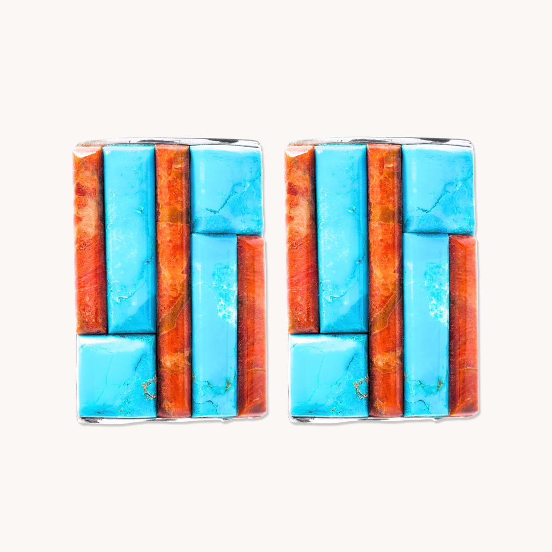 Turquoise & Coral Inlay Earrings