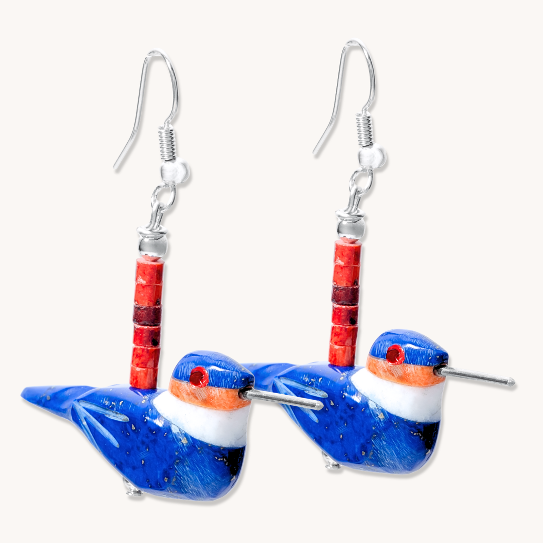 Lapis and Spiny Oyster Hummingbird Earrings