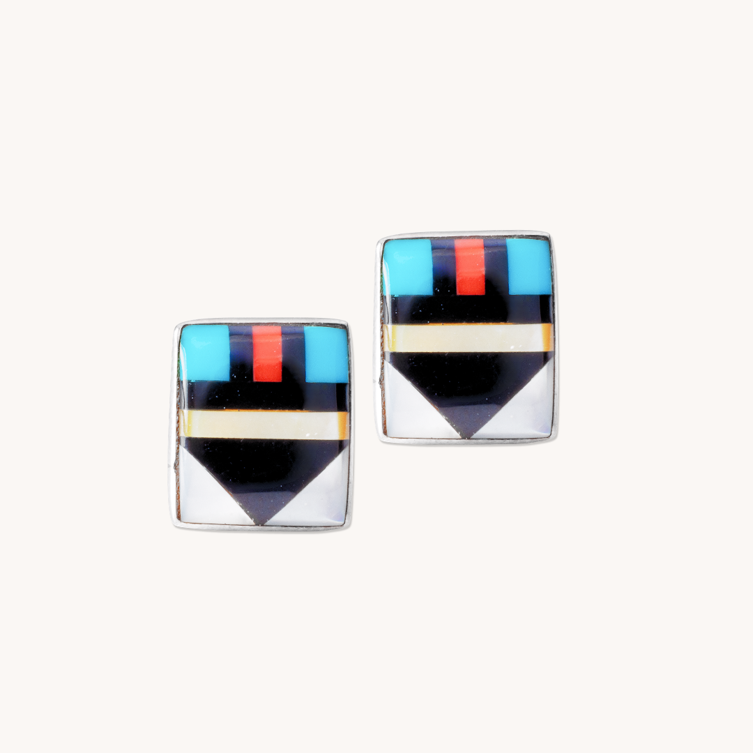 Multi-Stone Inlay Stud Earrings