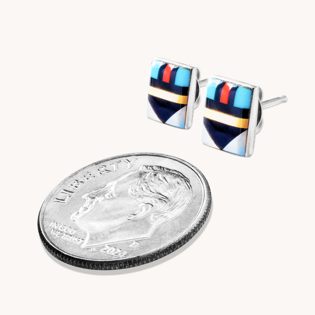 Multi-Stone Inlay Stud Earrings