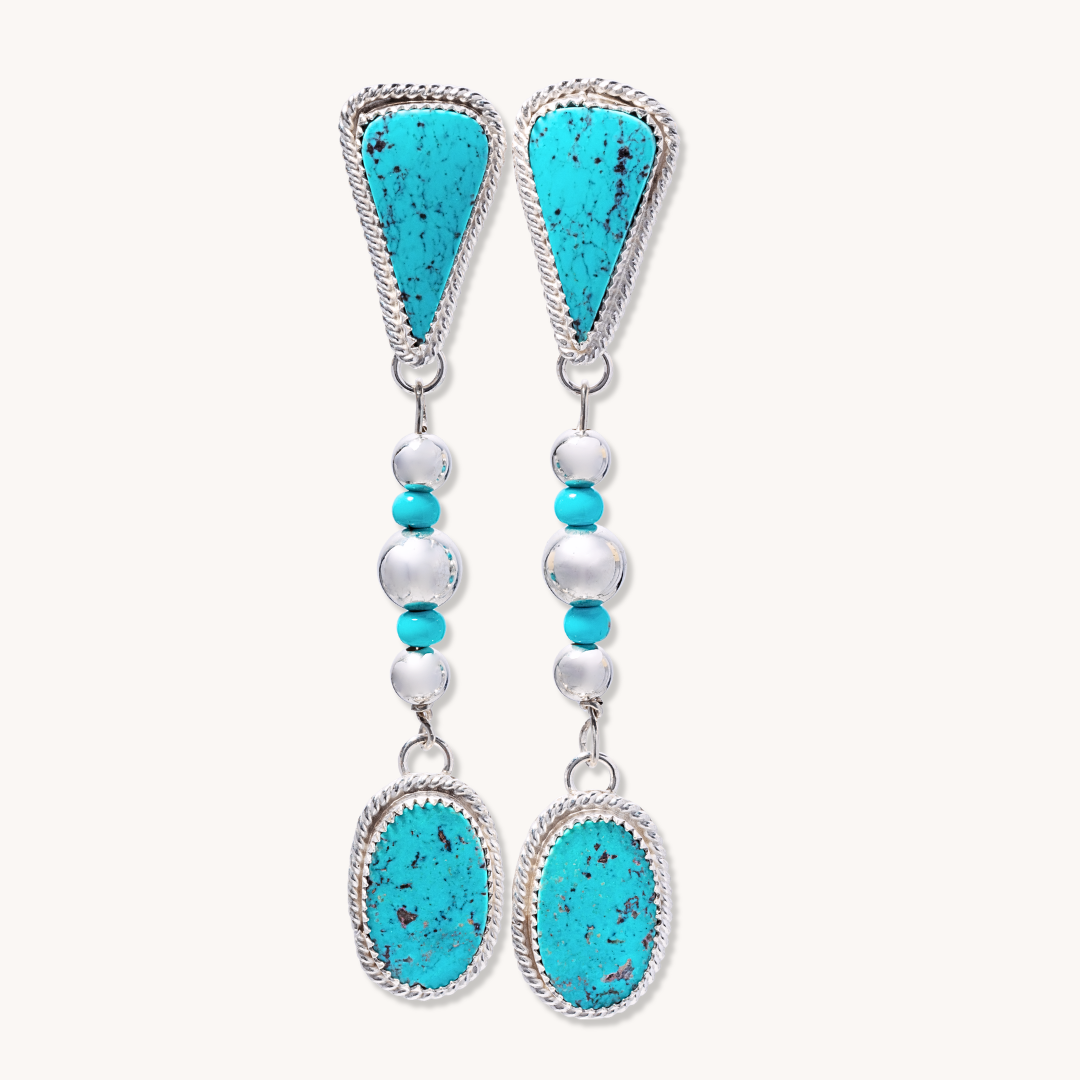 Natural Turquoise Drop Earrings with Desert Pearl Accents