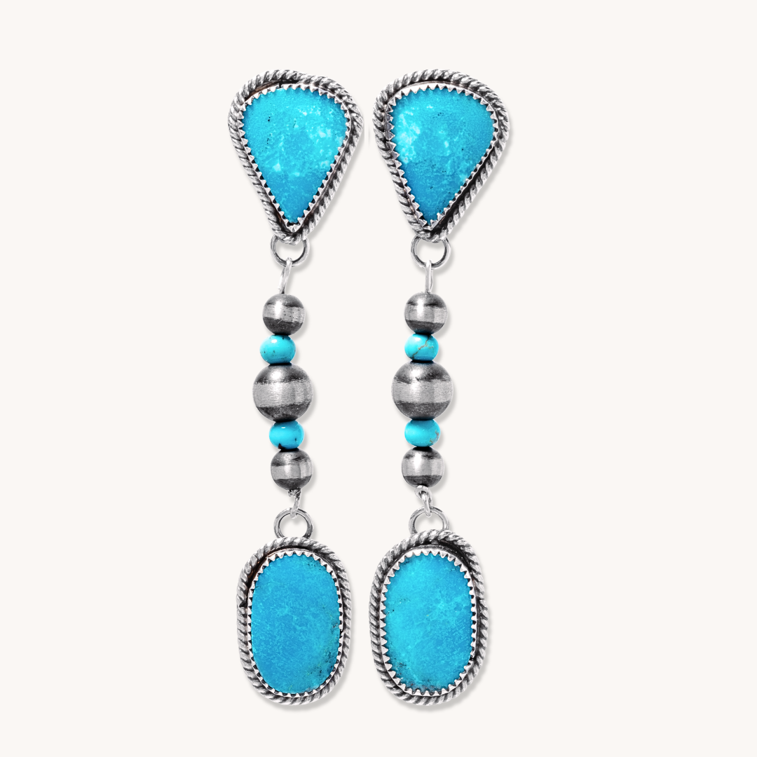 Natural Turquoise Drop Earrings with Desert Pearl Accents