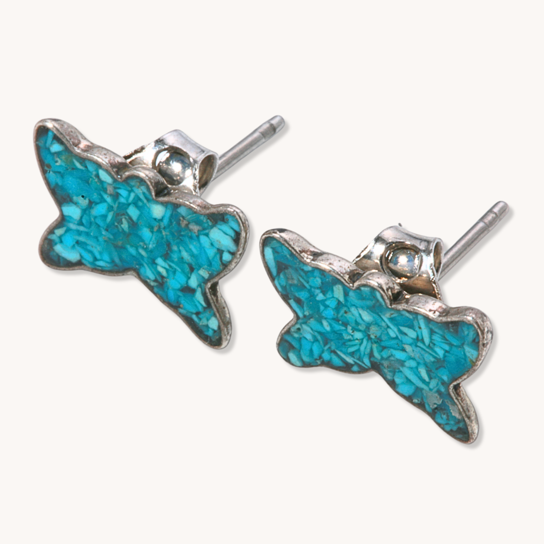 Turquoise Inlay Butterfly Stud Earrings