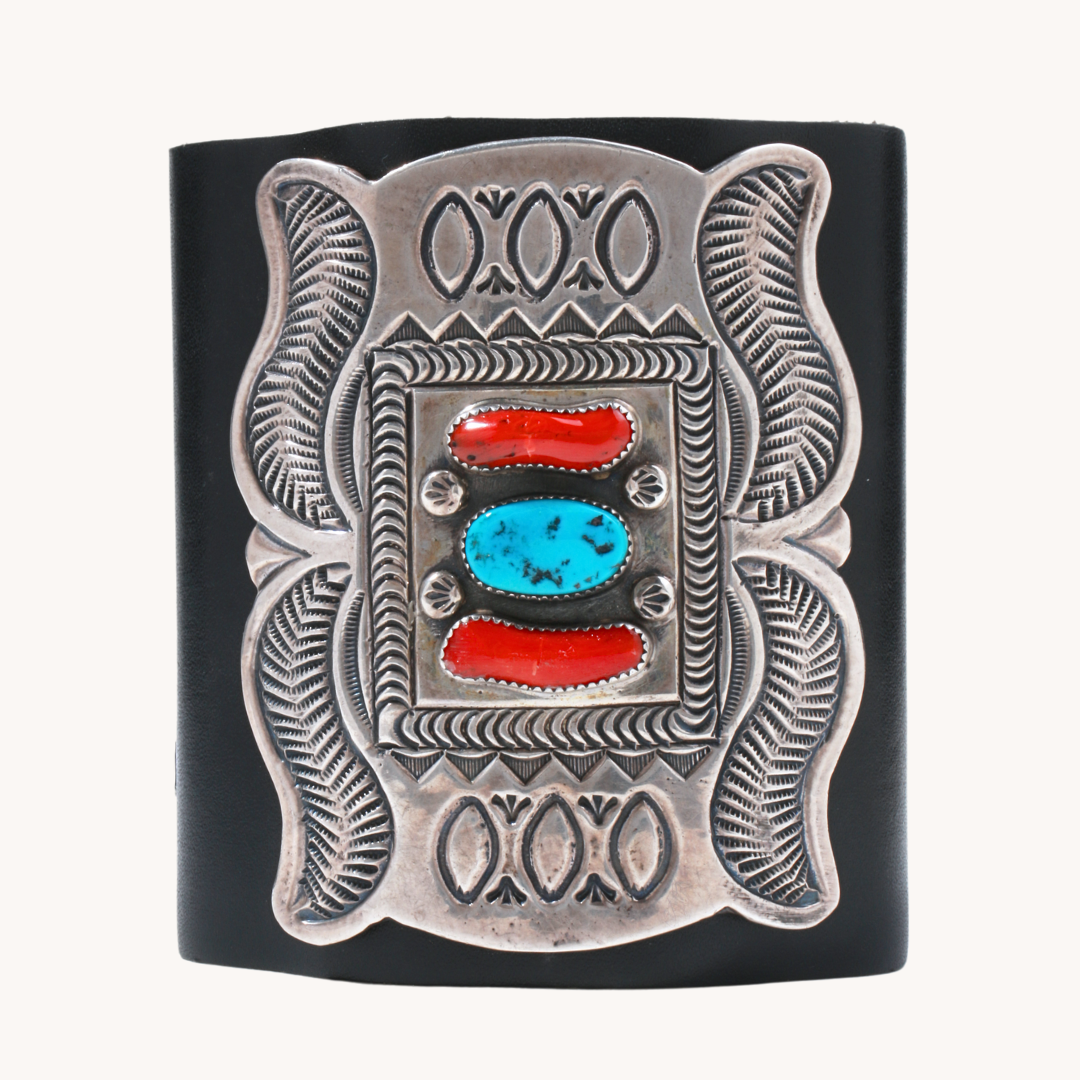 Turquoise and Coral Leather Ketoh Bracelet