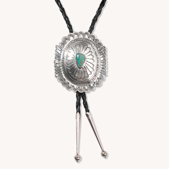 Hand-Stamped Bolo Tie with Turquoise