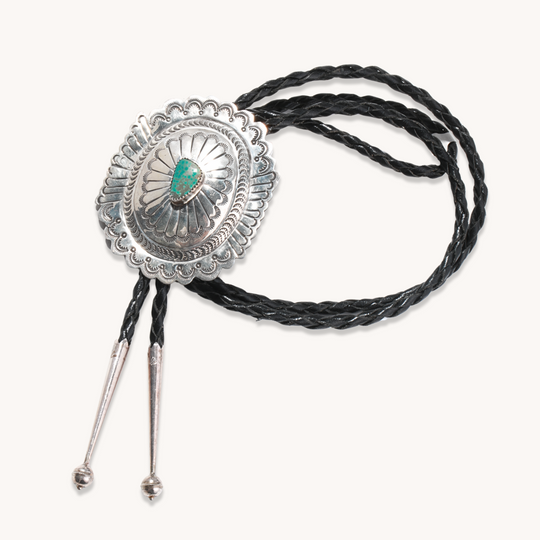 Hand-Stamped Bolo Tie with Turquoise