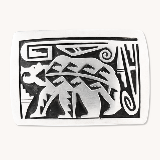 Navajo Bear Overlay Belt Buckle
