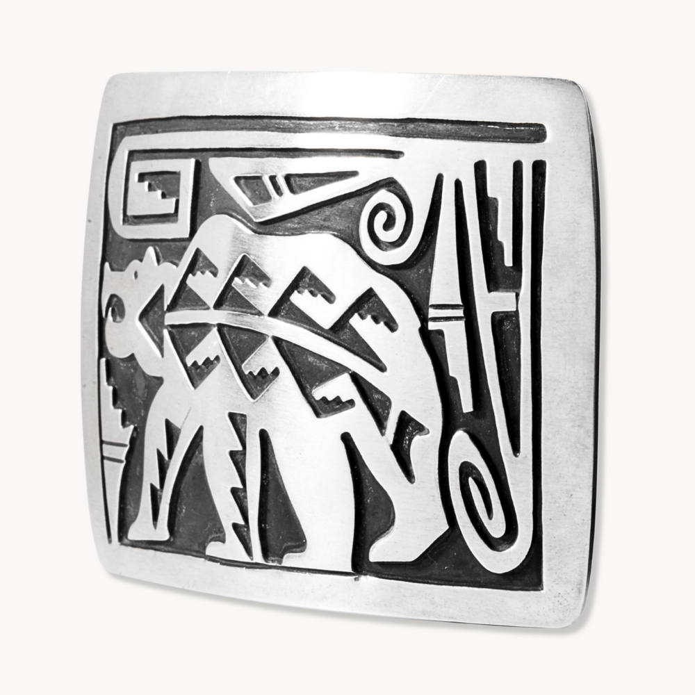 Navajo Bear Overlay Belt Buckle