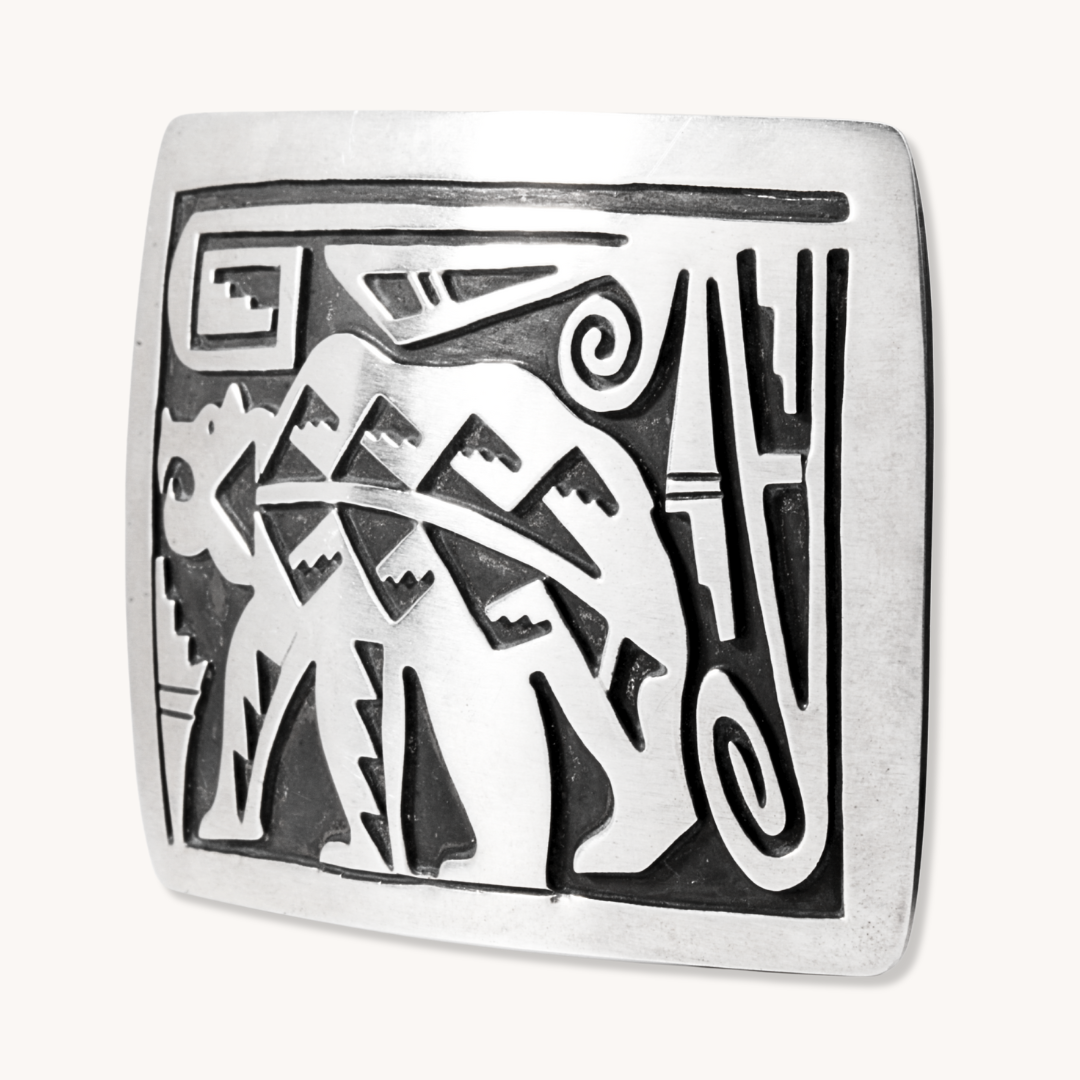 Navajo Bear Overlay Belt Buckle