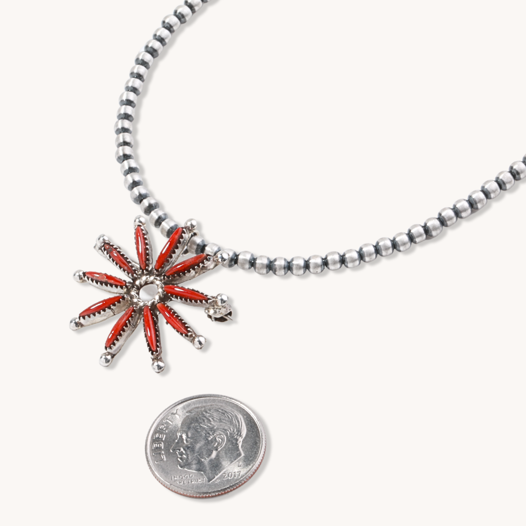 Zuni Red Coral Pin with Pendant Loop