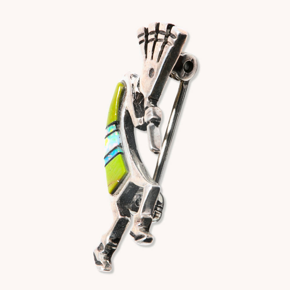 Turquoise & Opal Kokopelli Pin