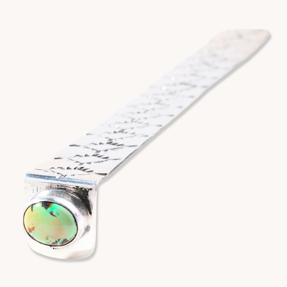 Hand-Stamped Silver Bookmark with Turquoise Accent