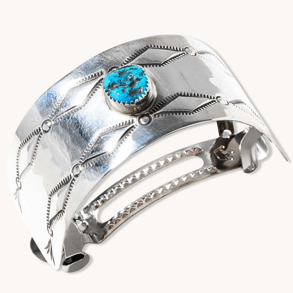 Hand-Stamped Barrette with Turquoise Accent