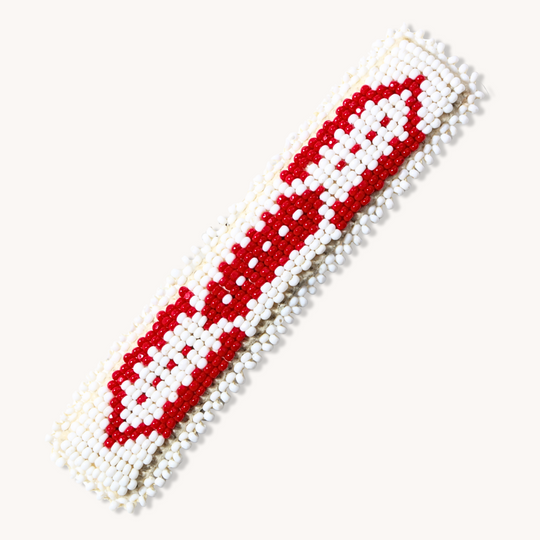 White and Red Beaded Hair Clip