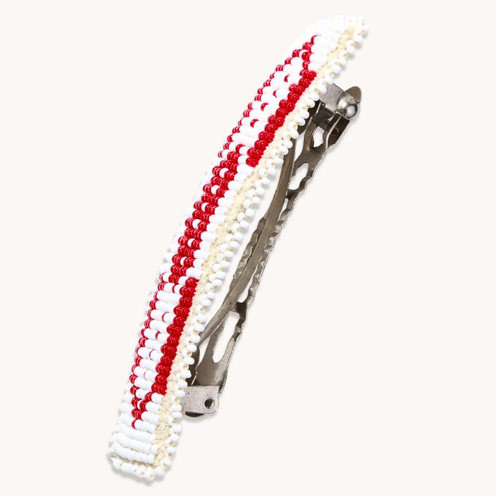 White and Red Beaded Hair Clip