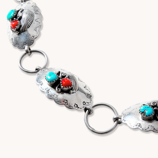 Turquoise & Coral Concho Belt with Applique Accents