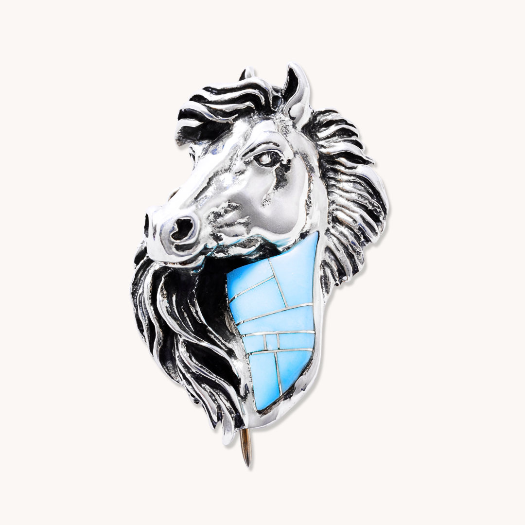 Horse Brooch with Turquoise Channel Inlay