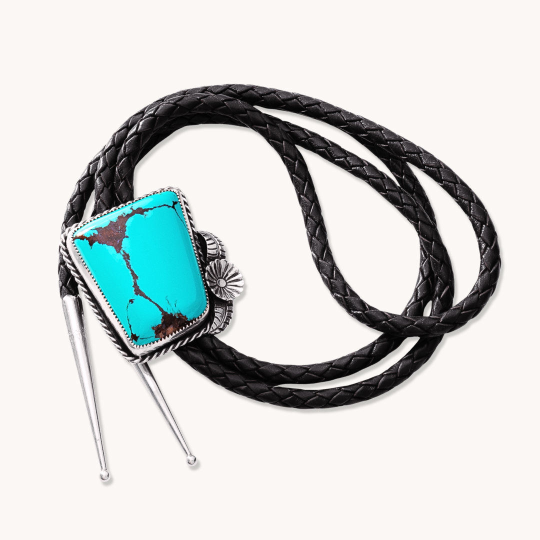 Turquoise Bolo Tie with Floral Accents