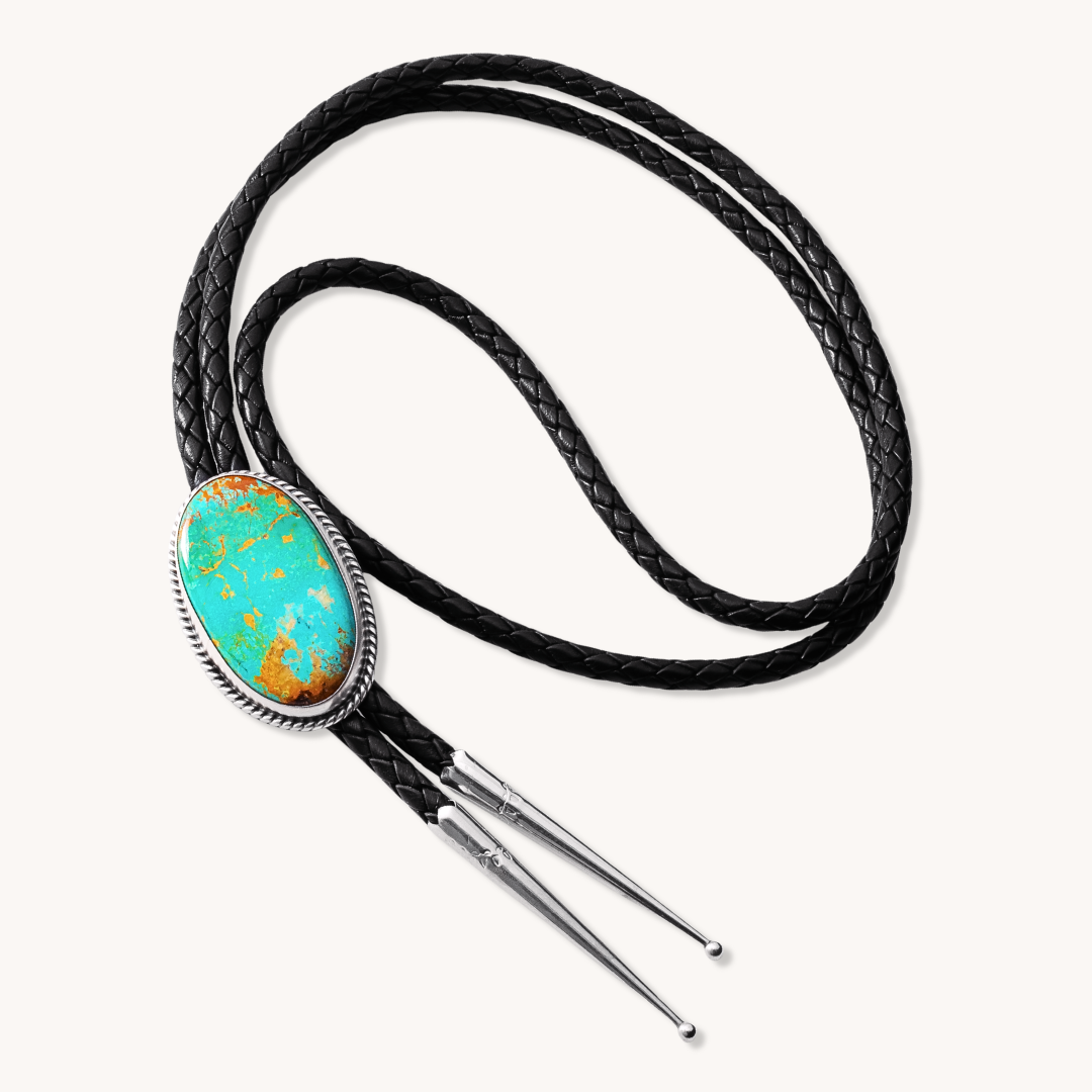 Turquoise Bolo Tie with Twist Wire Border