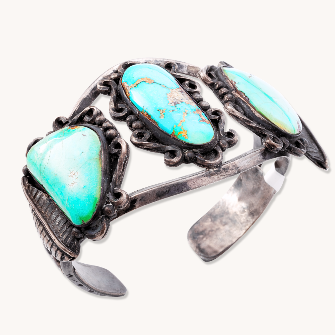 Turquoise Shank Bracelet with Filigree Accents