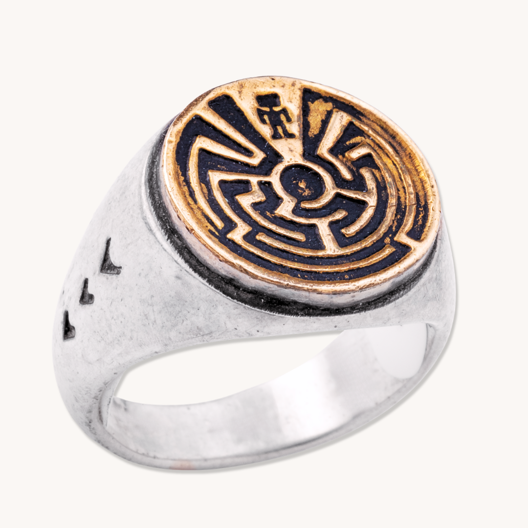 Man-in-the-Maze Signet Ring with 14k Gold Overlay