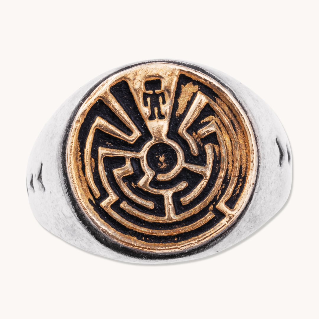 Man-in-the-Maze Signet Ring with 14k Gold Overlay