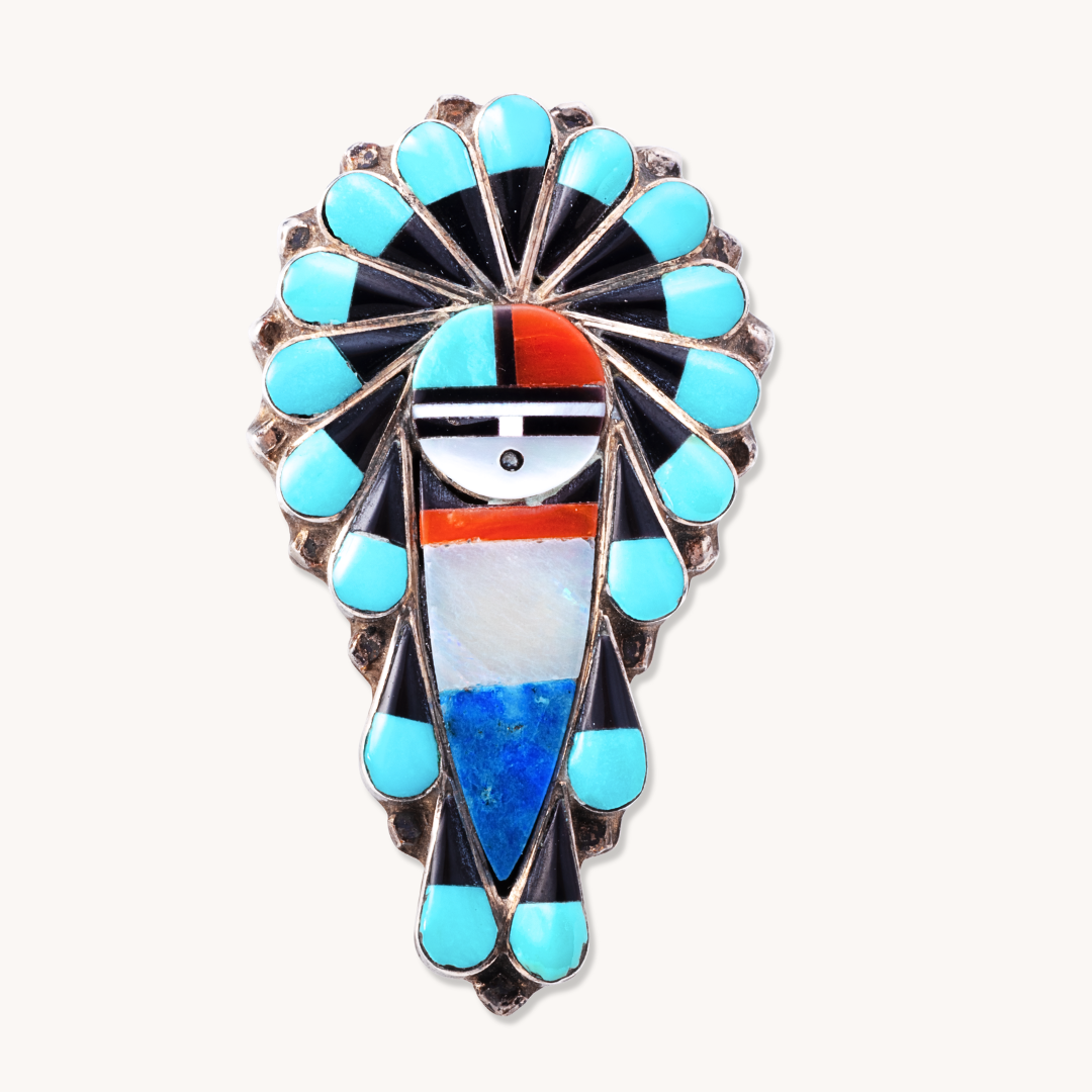 Zuni Sunface Kachina Inlay Ring