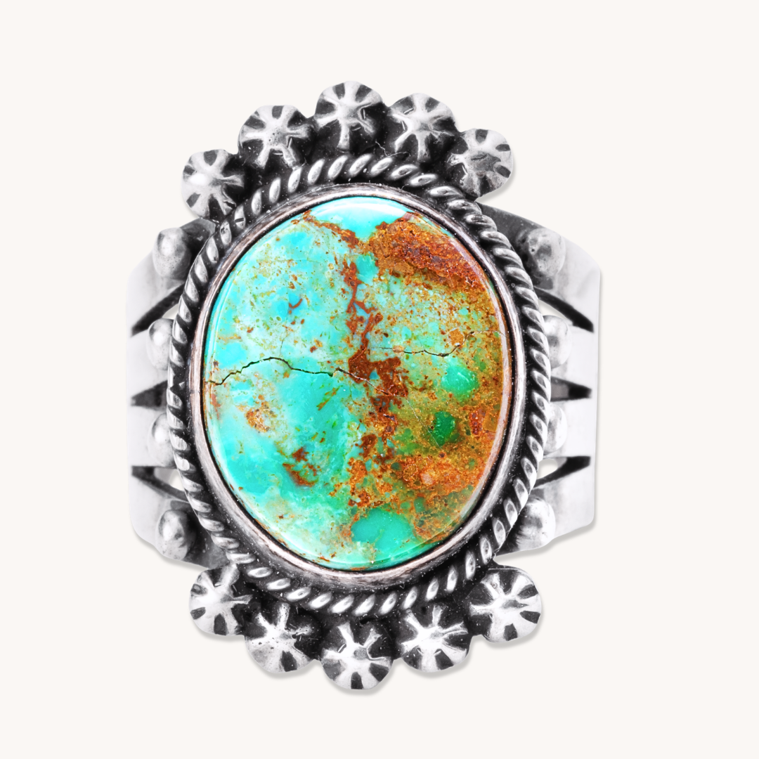 Turquoise Ring with Silver Button Accents