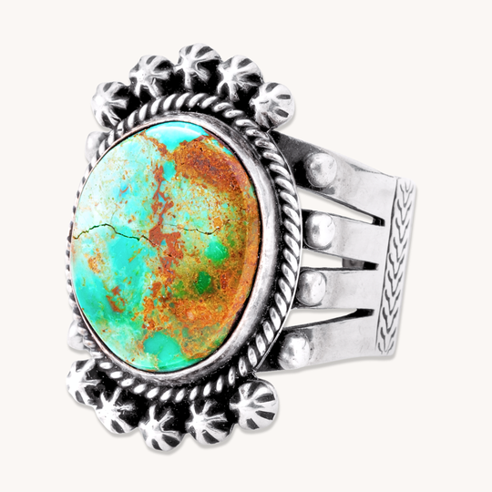 Turquoise Ring with Silver Button Accents