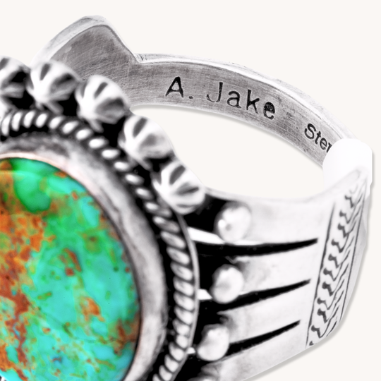 Turquoise Ring with Silver Button Accents
