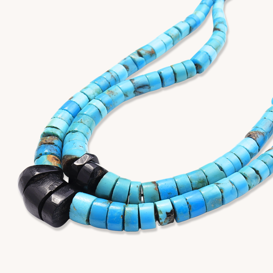 Turquoise Heishe Choker with Onyx or Shell Accents