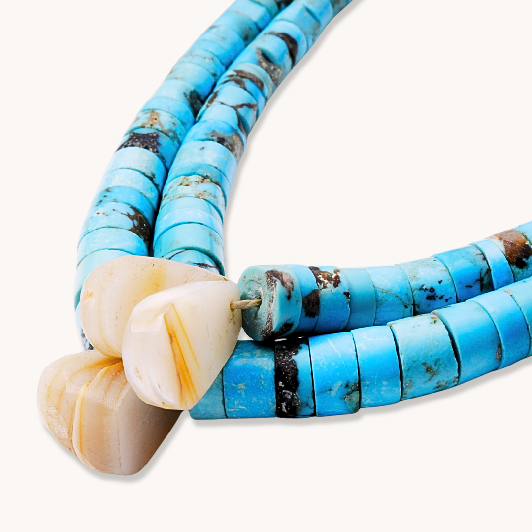 Turquoise Heishe Choker with Onyx or Shell Accents