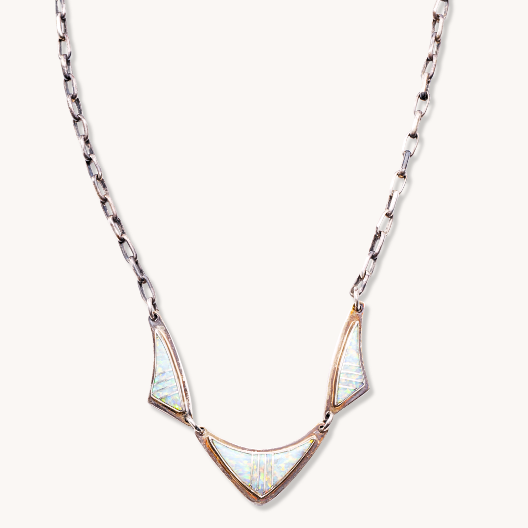 3-Pendant Opal Inlay Necklace