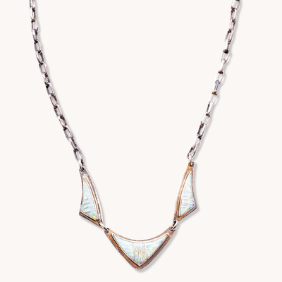3-Pendant Opal Inlay Necklace — hand-stamped sterling silver