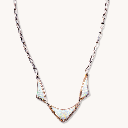 3-Pendant Opal Inlay Necklace