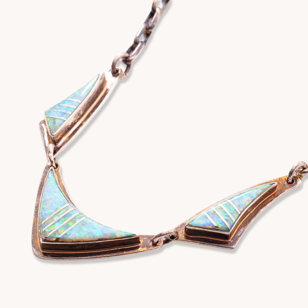 3-Pendant Opal Inlay Necklace