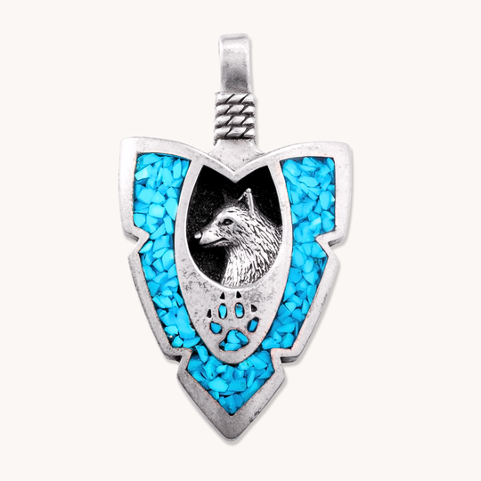 Turquoise Chip Inlay Wolf Pendant