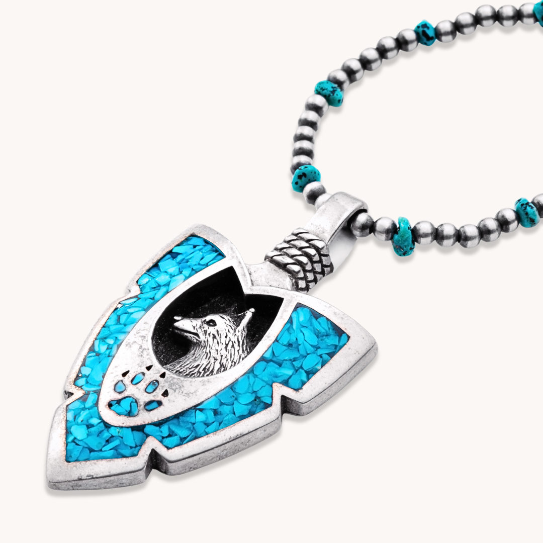 Turquoise Chip Inlay Wolf Pendant