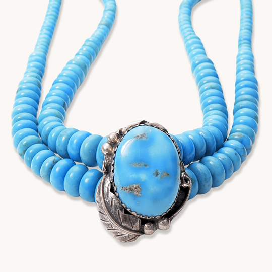 Turquoise Rondelle Choker with Sterling Silver Pendant