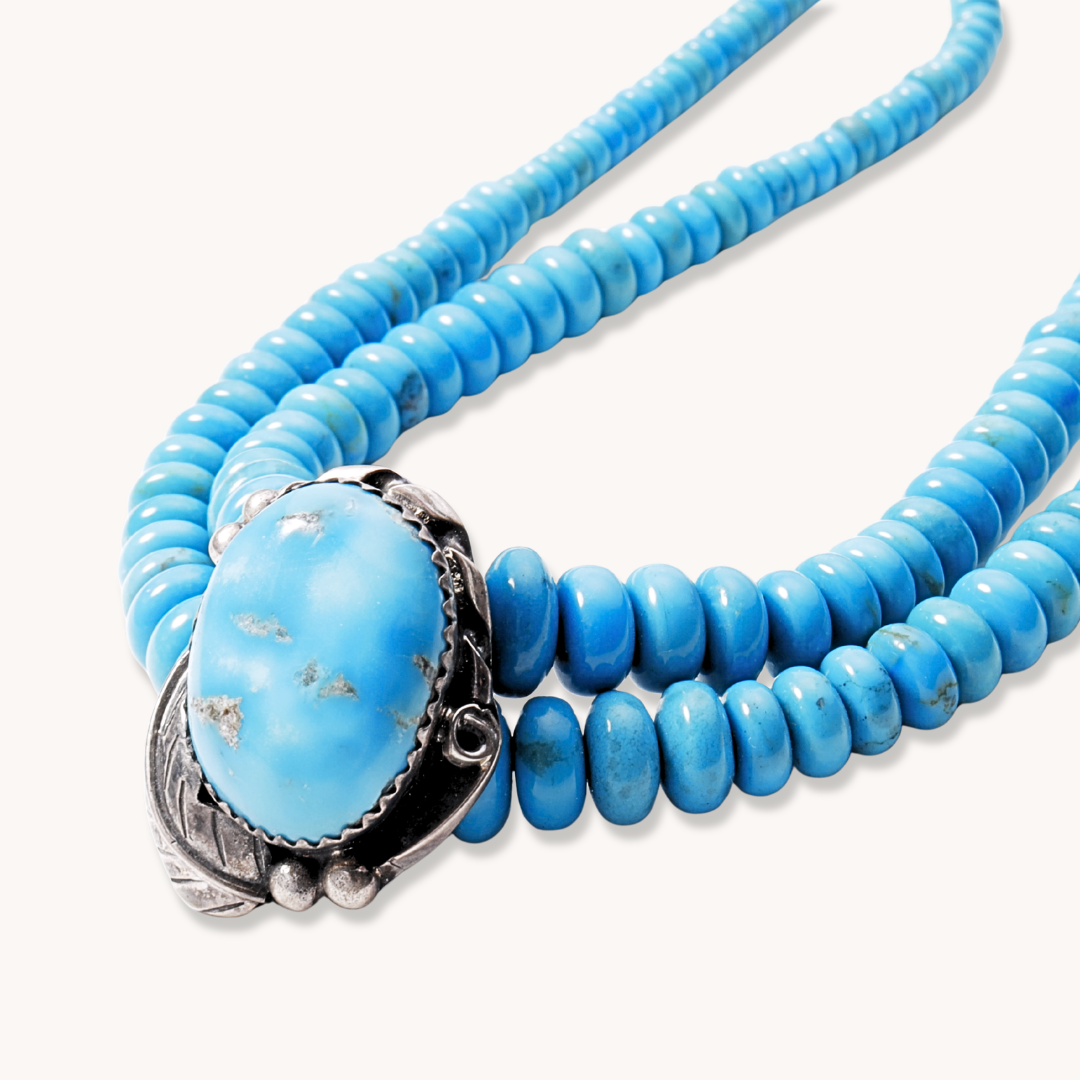 Turquoise Rondelle Choker with Sterling Silver Pendant
