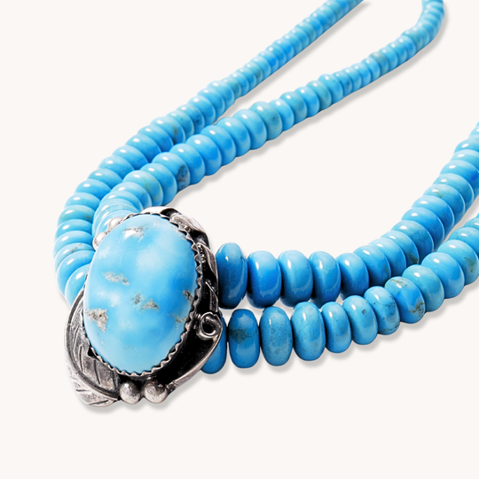 Turquoise Rondelle Choker with Sterling Silver Pendant