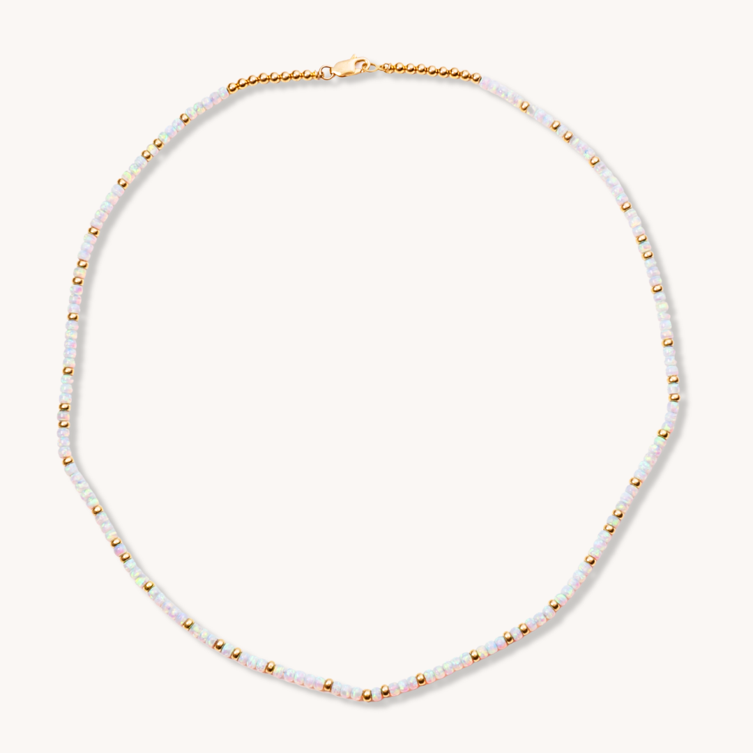 Natural Opal and 14K Gold Beads Necklace